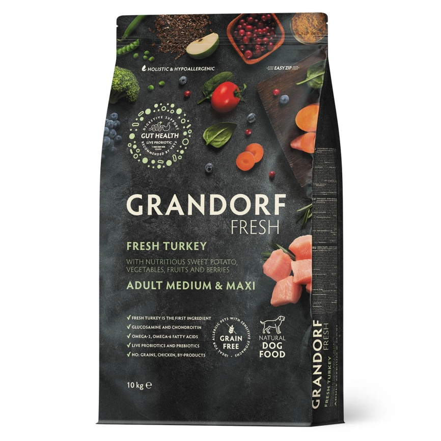 Сухой корм Grandorf Fresh Dog для взрослых собак средних и крупных пород диетическая формула для особо аллергичных собак индейка с бататом 10 кг фото 1