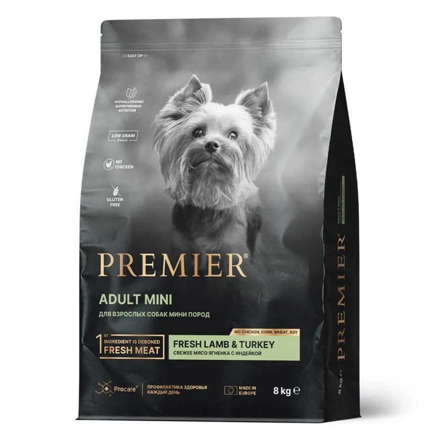 Сухой корм Premier Dog Lamb & Turkey Adult Mini для собак мелких пород, 8 кг фото 1