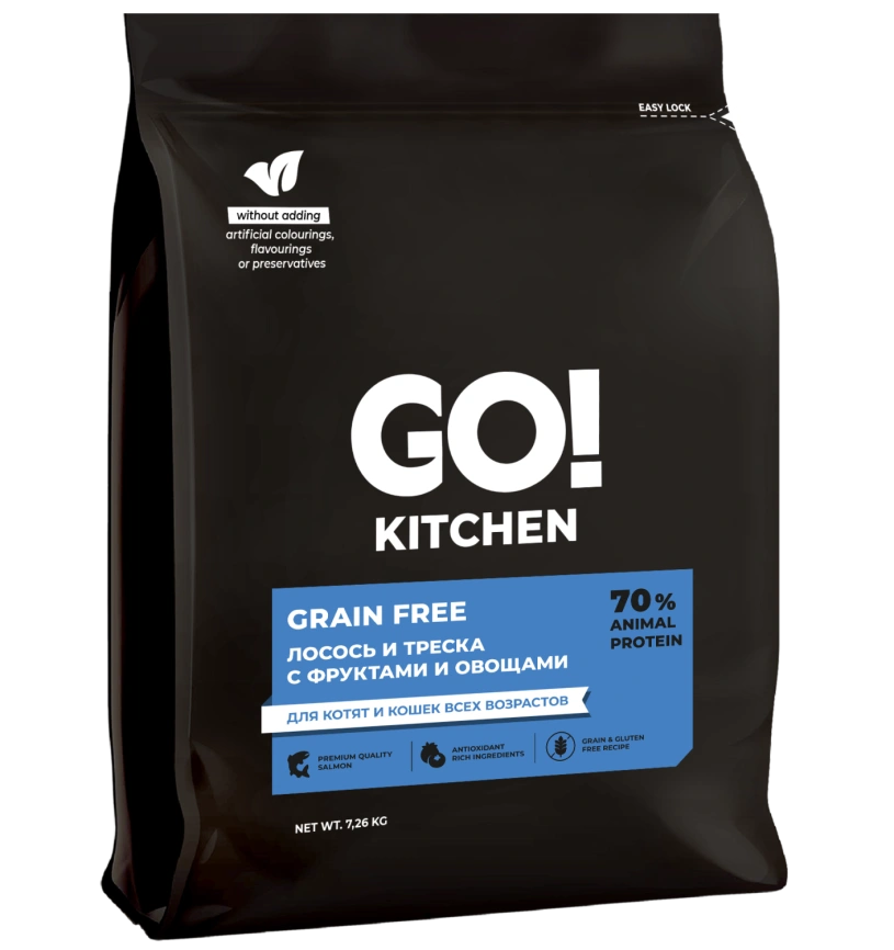 Сухой корм GO'KITCHEN для котят и кошек всех возрастов с лососем и треской, 7.26 кг фото 1