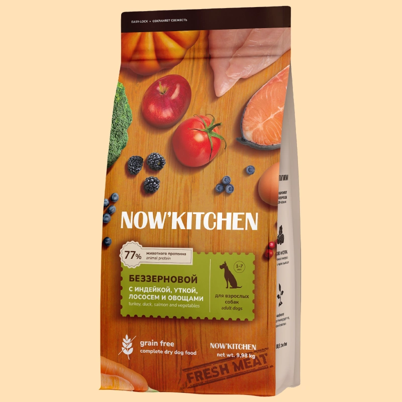 Сухой корм NOW'KITCHEN Fresh Adult для взрослых собак со свежей индейкой,уткой,лососем, 9.98 кг фото 1