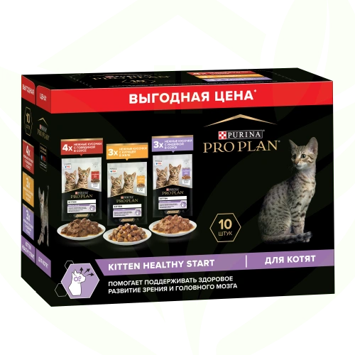 Влажный корм Purina Pro Plan Kitten Healthy Start (Mix) набор паучей для котят (говядина/индейка/курица), 85 г фото 10