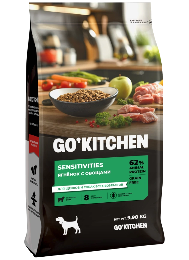 Сухой корм GO'KITCHEN для щенков и собак всех возрастов для чувствительного пищеварения с ягнёнком, 9.98 кг фото 2