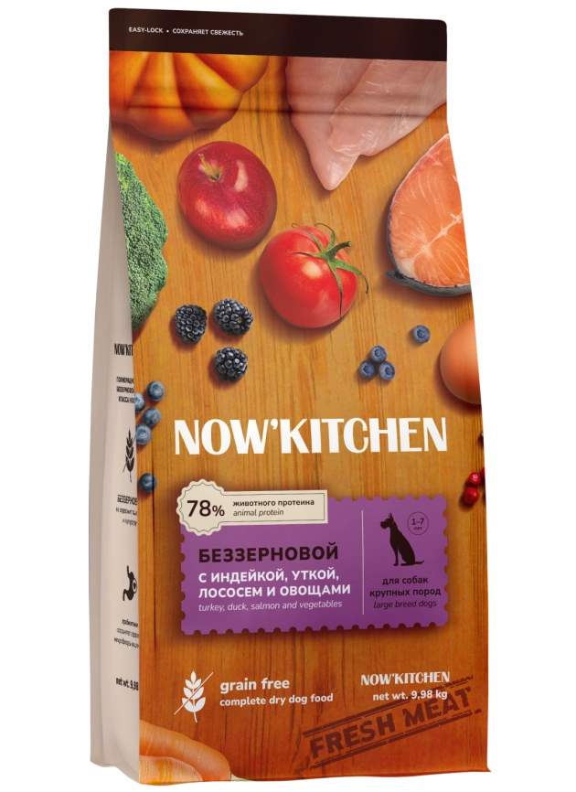 Сухой корм NOW'KITCHEN Fresh Large Adult для взрослых собак крупных пород со свежей индейкой,уткой,лососем, 9.98 кг фото 1