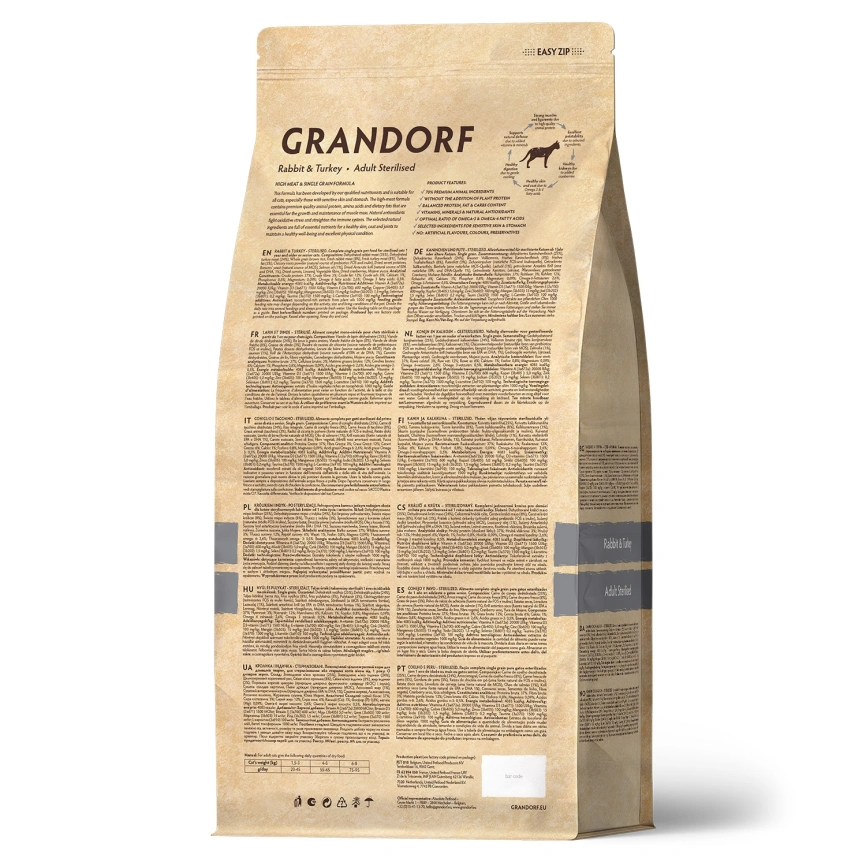 Сухой корм Grandorf Rabbit & Turkey Sterilised для стерилизованных кошек, 8 кг фото 2
