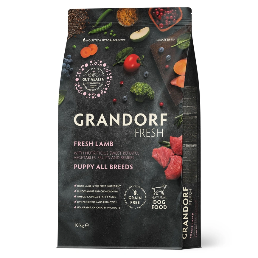 Сухой корм Grandorf Fresh Dog для щенков всех пород беременных и кормящих собак беззерновой ягненок с бататом 10 кг фото 1