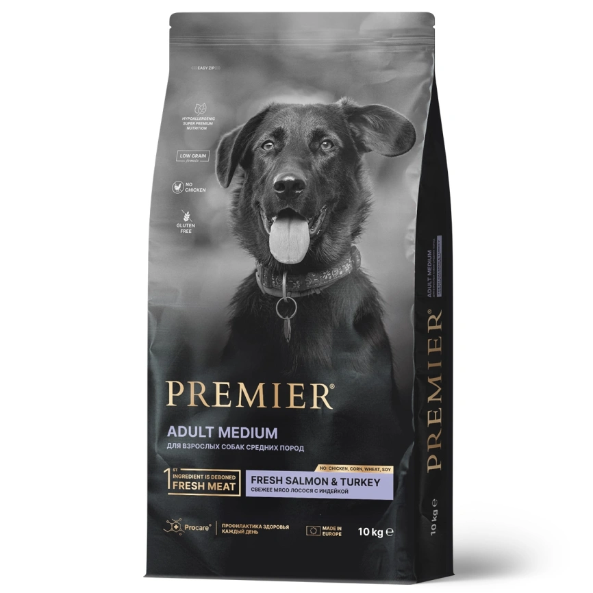 Сухой корм Premier Dog Salmon & Turkey Adult Medium для собак средних пород, 10 кг фото 1
