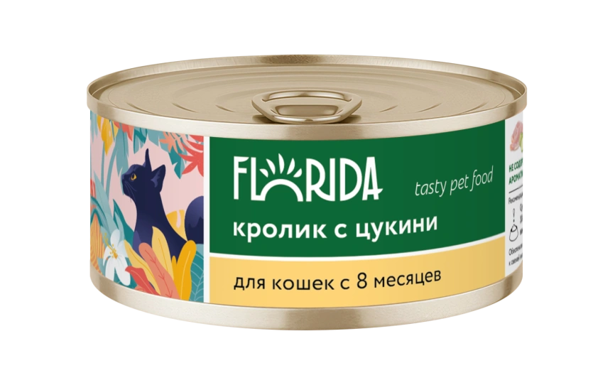 Влажный корм FLORIDA для взрослых кошек из кролика с цукини, 100 г фото 1