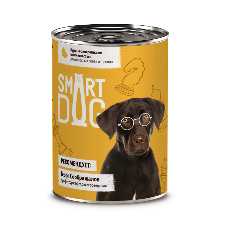 Влажный корм Smart Dog для для взрослых собак и щенков, кусочки курочки с потрошками в нежном соусе, 400 г фото 1
