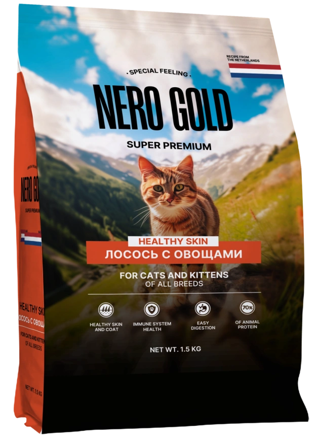 Сухой корм NERO GOLD для кошек и котят с лососем и овощами, 1.5 кг фото 1