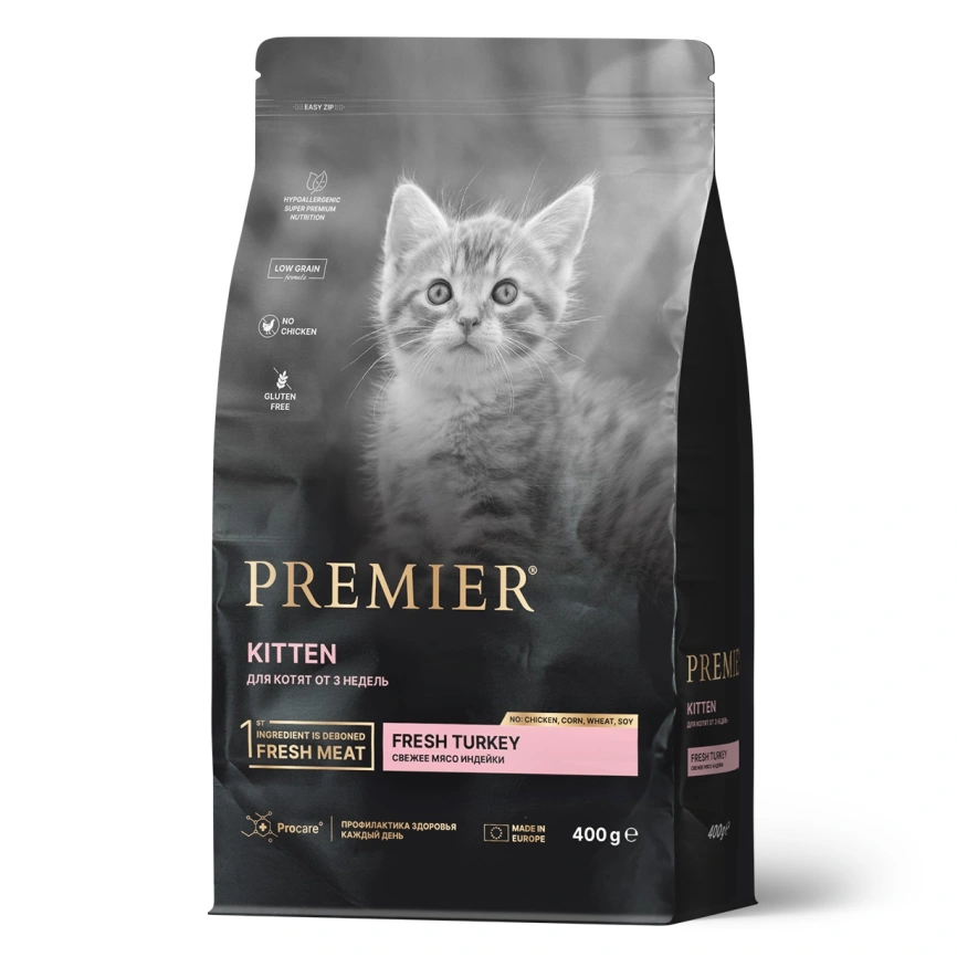 Сухой корм Premier Cat Turkey Kitten для котят свежее мясо индейка, 400 г фото 1