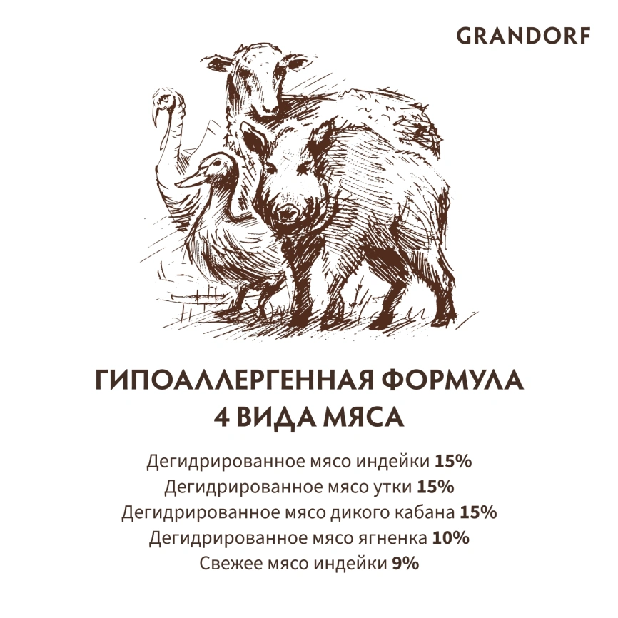 Сухой корм Grandorf 4 Meat Probiotic Indoor Четыре вида мяса для домашних кошек, 2 кг фото 6