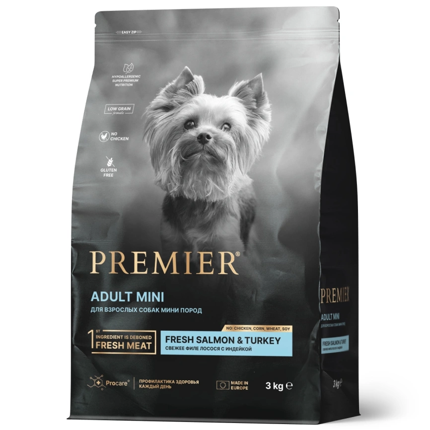 Сухой корм Premier Dog Salmon & Turkey Adult Mini для собак мелких пород, 3 кг фото 1