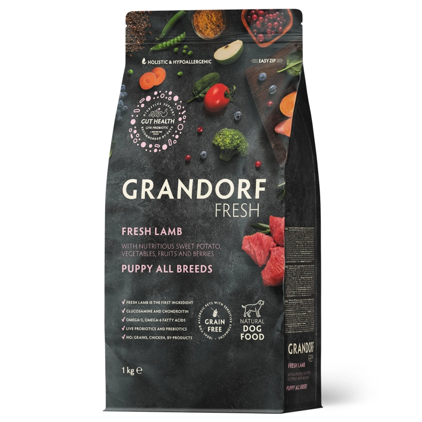 Сухой корм Grandorf Fresh Dog для щенков всех пород беременных и кормящих собак беззерновой ягненок с бататом 1 кг фото 1
