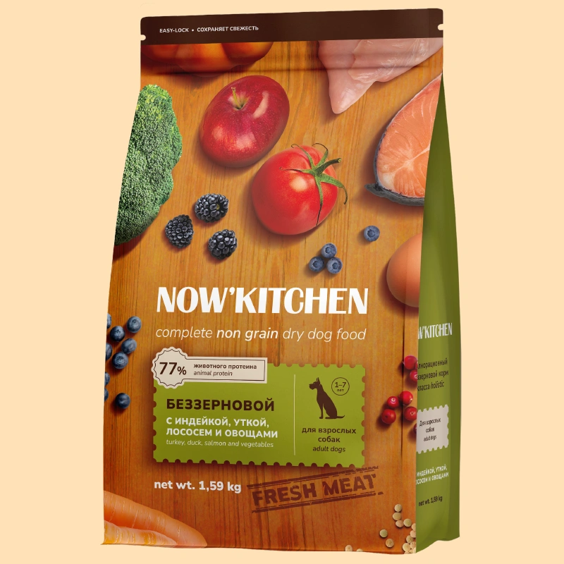 Сухой корм NOW'KITCHEN Fresh Adult для взрослых собак со свежей индейкой,уткой,лососем, 1.59 кг фото 1