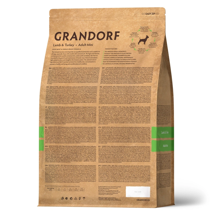 Сухой корм Grandorf Lamb & Turkey Mini для взрослых собак мелких пород, 8 к фото 2
