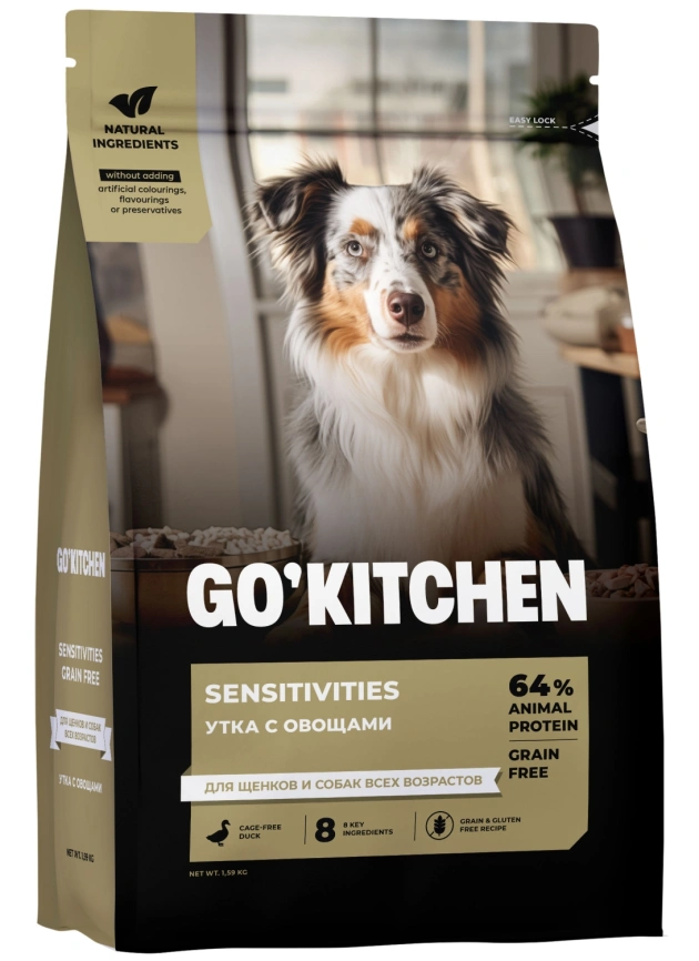 Сухой корм GO'KITCHEN для щенков и собак всех возрастов для чувствительного пищеварения с уткой, 5.44 кг фото 3