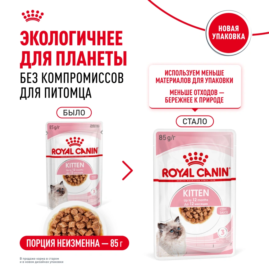 Влажный корм Royal Canin Kitten в соусе для котят до 12 месяцев, пауч, 85 г фото 16