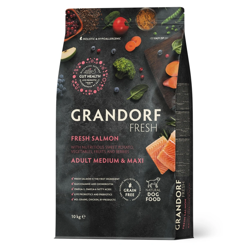 Сухой корм Grandorf Fresh Dog для взрослых собак средних и крупных пород для здоровья кожи и шерсти лосось с бататом 10 кг фото 1