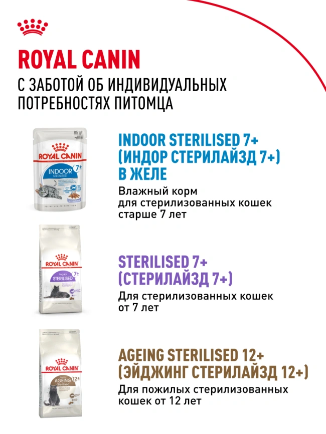 Влажный корм Royal Canin Indoor 7+ в соусе для кошек старше 7 лет, живущих в помещении, пауч, 85 г фото 9
