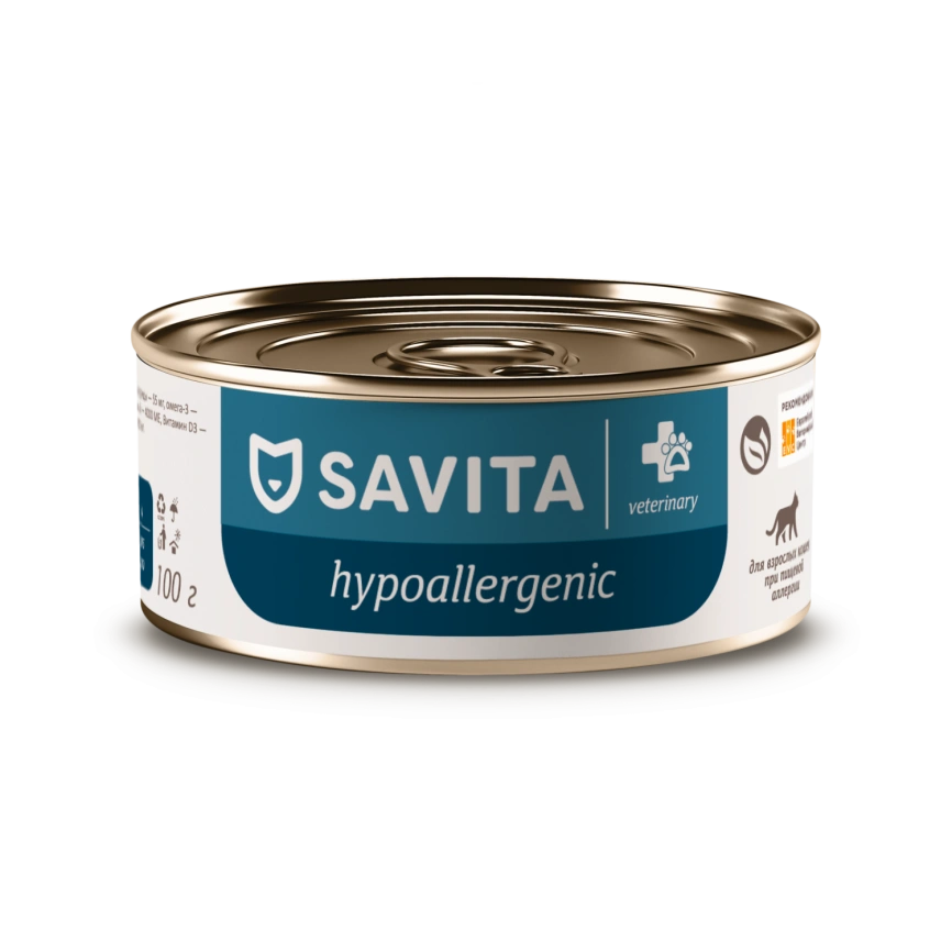 Влажный корм SAVITA Preventive Line Hypoallergenic для взрослых кошек при пищевой аллергии, 100 г фото 1