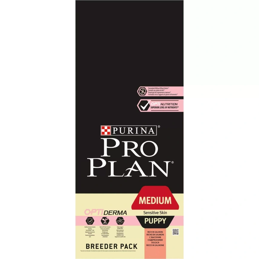 Сухой корм Purina Pro Plan Medium Puppy Sensitive Skin для щенков средних пород, лосось и рис, 18 кг фото 1