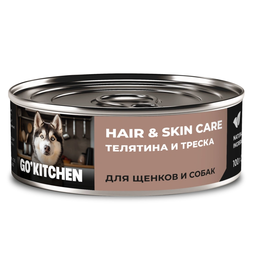 Влажный корм GO'KITCHEN для щенков и собак с телятиной и треской, 100 г фото 1
