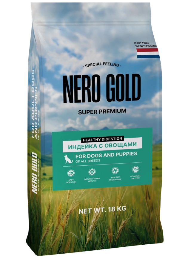 Сухой корм NERO GOLD для собак и щенков с мясом индейки и овощами, 18 кг фото 1