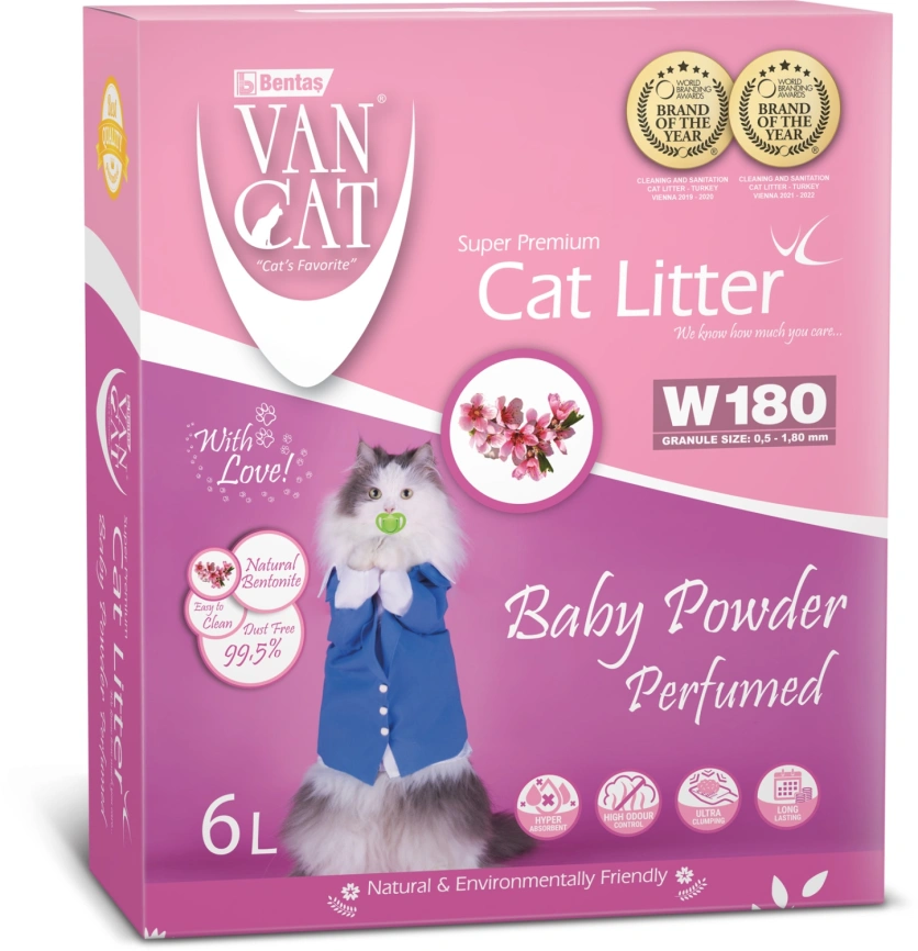 Van Cat комкующийся наполнитель без пыли с ароматом детской присыпки, 6л фото 1