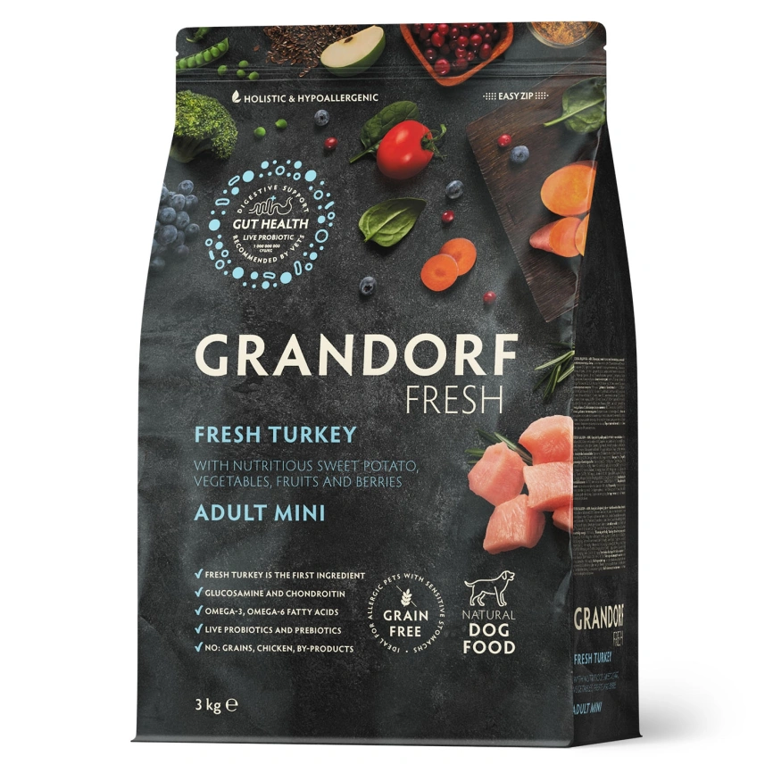 Сухой корм Grandorf Fresh Dog для взрослых собак мелких пород диетическая формула для особо аллергичных собак индейка с бататом 3 кг фото 1