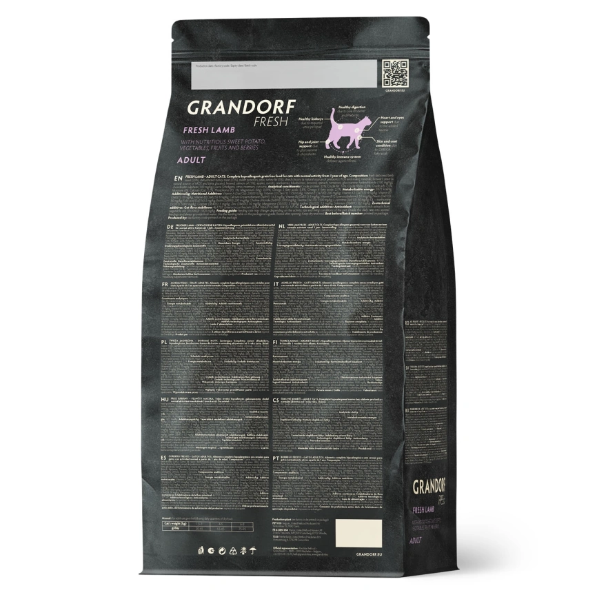 Сухой корм Grandorf Fresh Cat для взрослых кошек чувствительное пищеварение или склонность к аллергии ягненок с бататом 2 кг фото 2