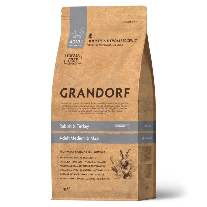 Сухой корм Grandorf Rabbit & Turkey Med & Maxi для взрослых собак средних и крупных пород, 1 кг фото 1