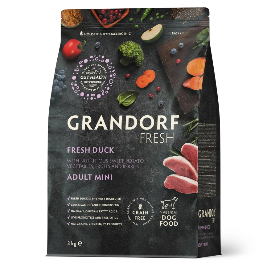 Сухой корм Grandorf Fresh Dog для взрослых собак мелких пород диетическая формула для особо аллергичных собак утка с бататом 3 кг фото 1