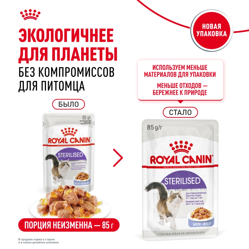 Влажный корм Royal Canin Sterilised в желе для стерилизованных кошек старше 1 года, пауч, 85 г фото 20
