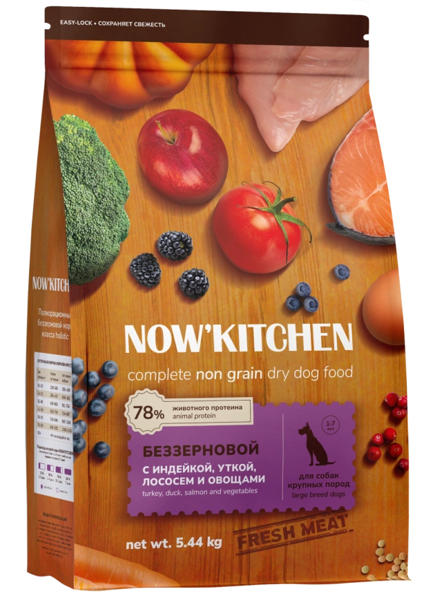 Сухой корм NOW'KITCHEN Fresh Large Adult для взрослых собак крупных пород со свежей индейкой,уткой,лососем, 5.44 кг фото 1