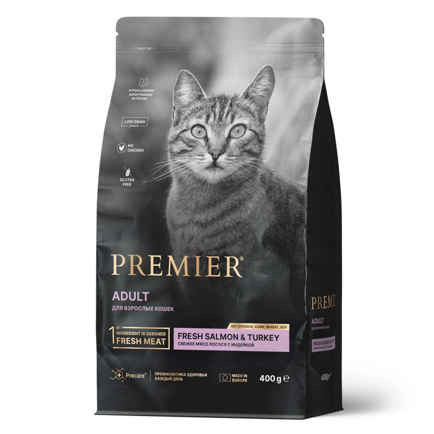 Сухой корм Premier Cat Salmon & Turkey Adult для взрослых кошек, 400 г фото 1