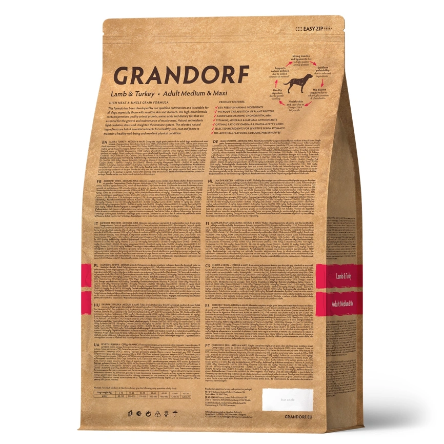 Сухой корм Grandorf Lamb & Turkey Med & Maxi для взрослых собак средних и крупных пород, 1 кг фото 2
