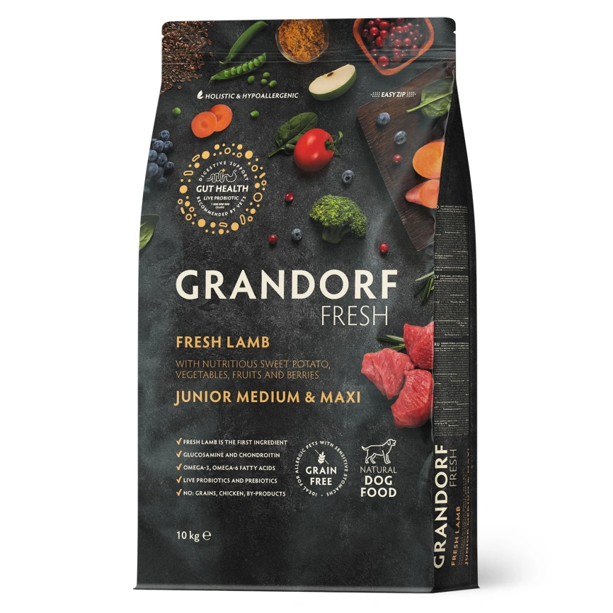 Сухой корм Grandorf Fresh Dog для юниоров средних и крупных пород беременных и кормящих собак беззерновой ягненок с бататом 3 кг фото 1
