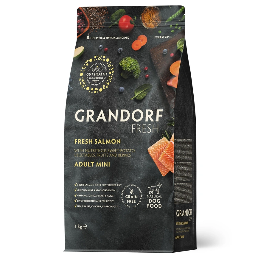 Сухой корм Grandorf Fresh Dog для взрослых собак мелких пород для здоровья кожи и шерсти лосось с бататом 3 кг фото 1