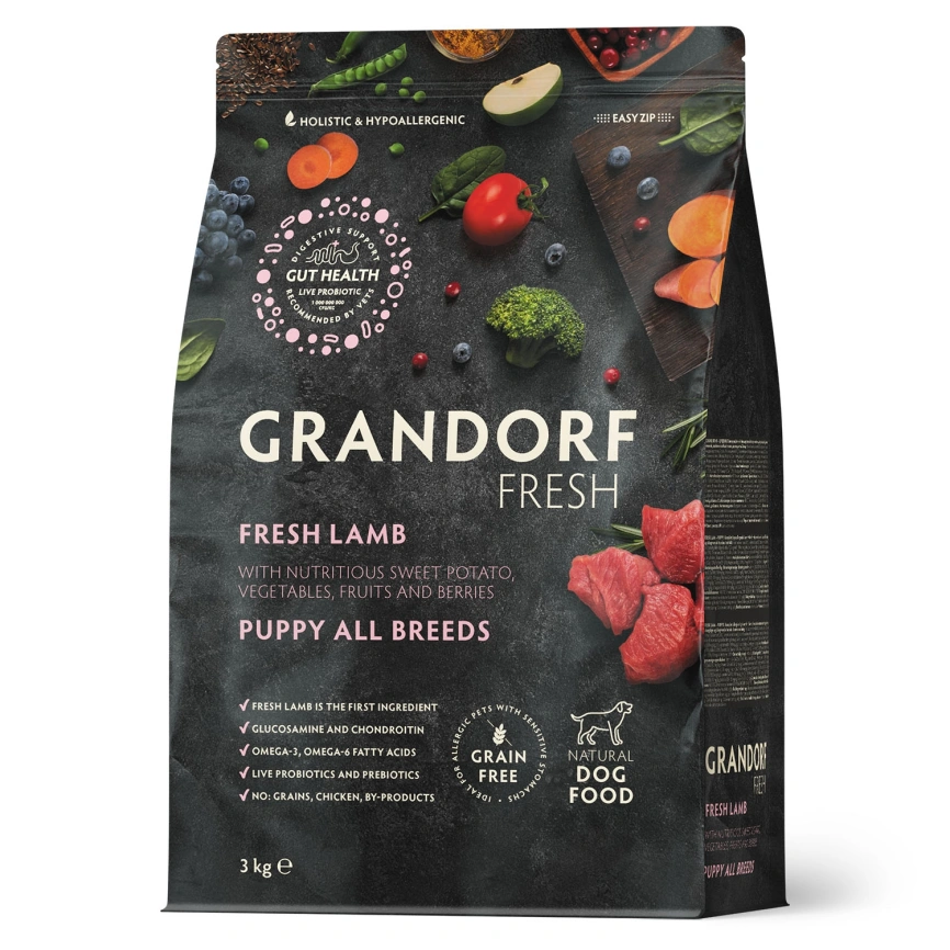 Сухой корм Grandorf Fresh Dog для щенков всех пород беременных и кормящих собак беззерновой ягненок с бататом 3 кг фото 1