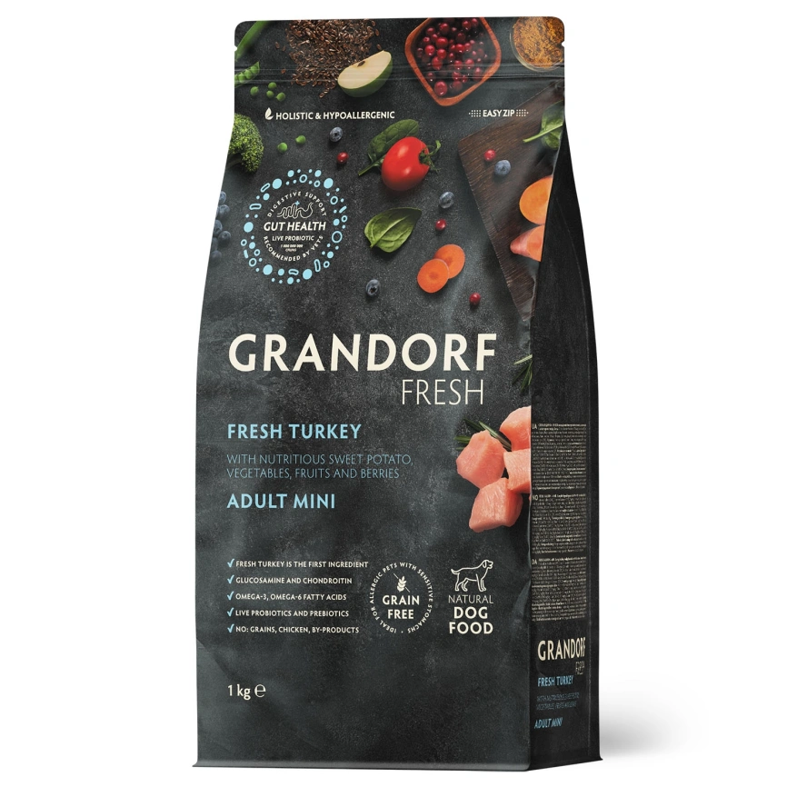 Сухой корм Grandorf Fresh Dog для взрослых собак мелких пород диетическая формула для особо аллергичных собак индейка с бататом 1 кг фото 1