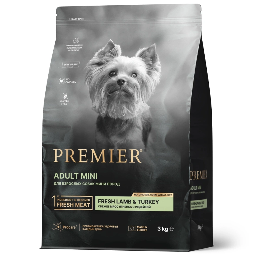 Сухой корм Premier Dog Lamb & Turkey Adult Mini для собак мелких пород, 3 кг фото 1