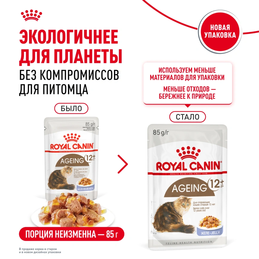 Влажный корм Royal Canin Ageing 12+ в желе для стареющих кошек старше 12 лет, пауч, 85 г фото 9