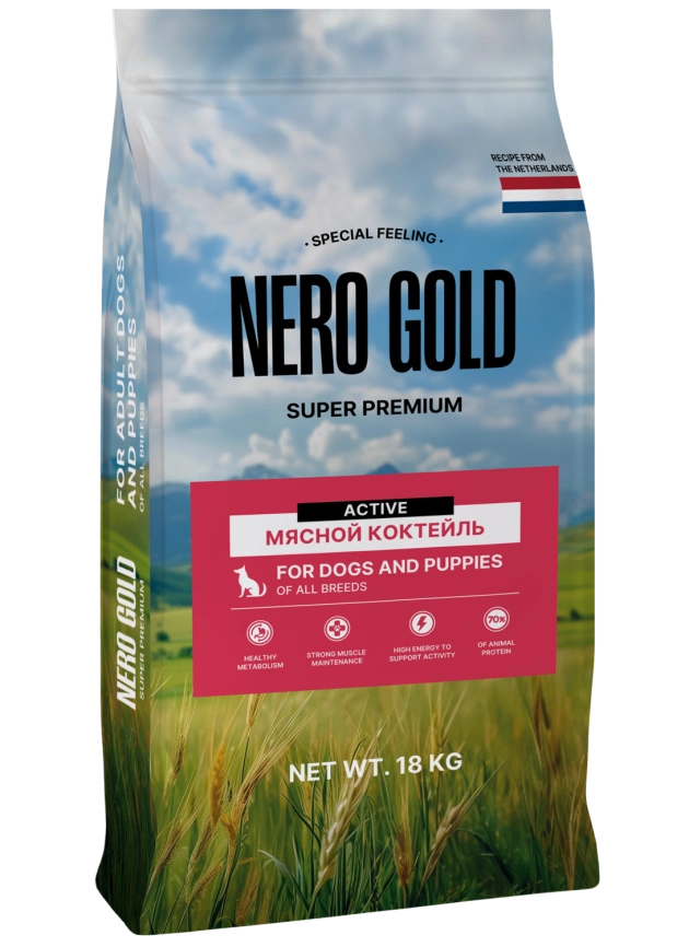 Сухой корм NERO GOLD для собак и щенков "Мясной коктейль", 18 кг фото 1