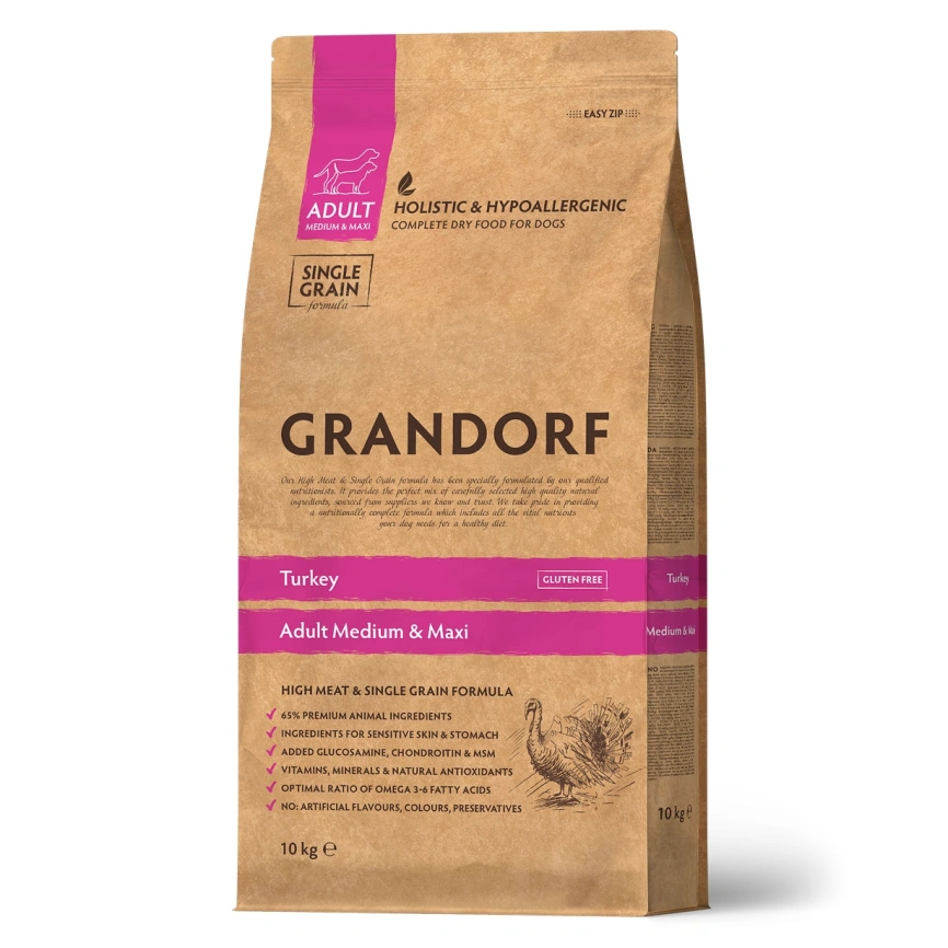 Сухой корм Grandorf Turkey Med & Maxi Индейка для взрослых собак средних и крупных пород, 10 кг фото 1