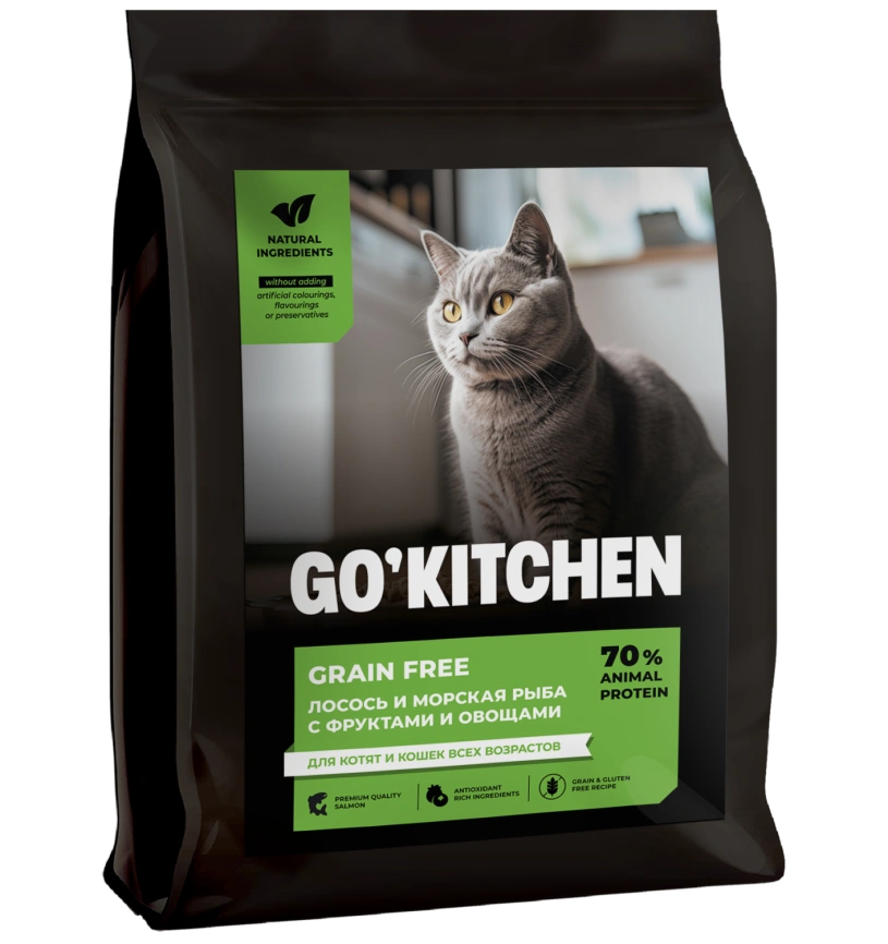 Сухой корм GO'KITCHEN для котят и кошек всех возрастов с лососем и морской рыбой, 7.26 кг фото 1