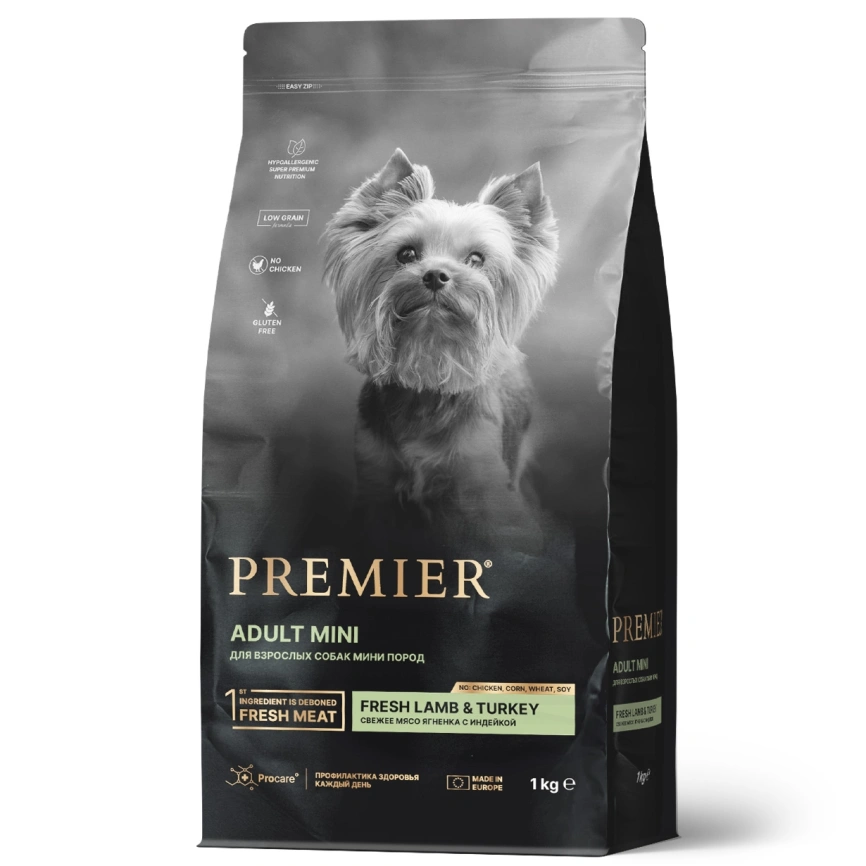 Сухой корм Premier Dog Lamb & Turkey Adult Mini для собак мелких пород, 1 кг фото 1