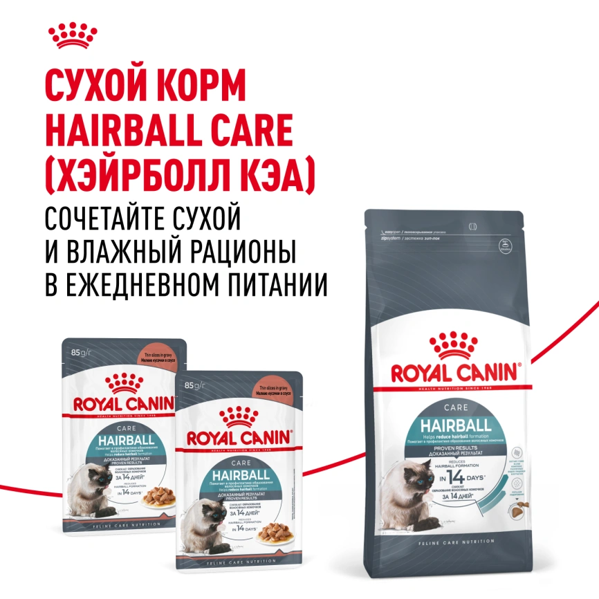 Влажный корм Royal Canin Hairball Care в соусе для взрослых кошек, для выведения волосяных комочков, пауч, 85 г фото 6