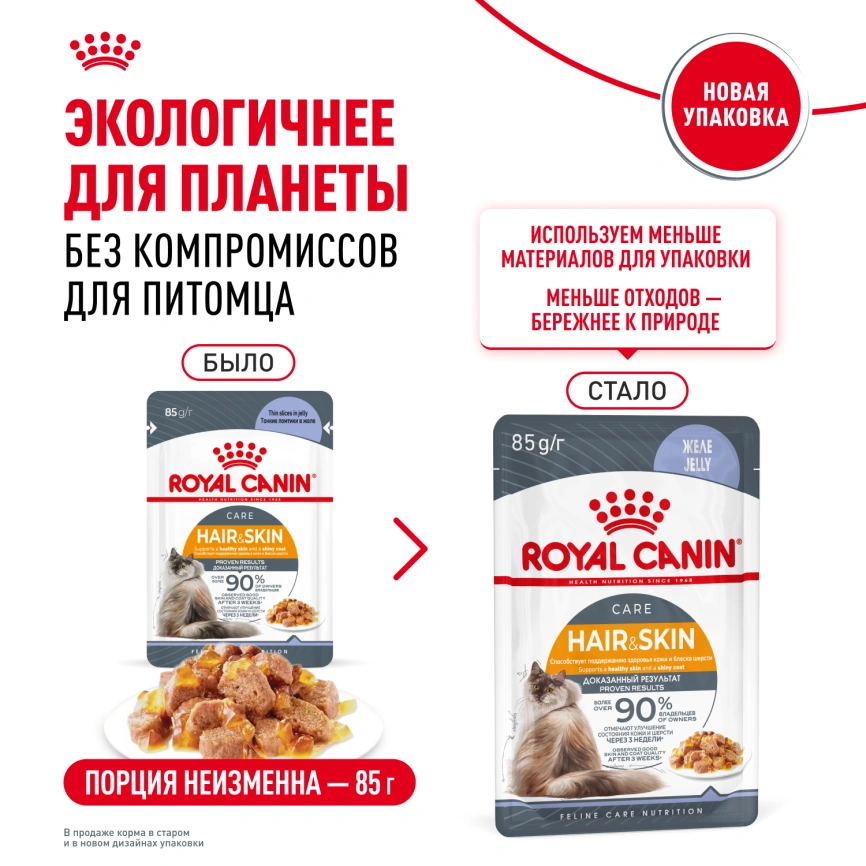 Влажный корм Royal Canin Hair & Skin Care в желе для взрослых кошек старше 1 года, пауч, 85 г фото 12