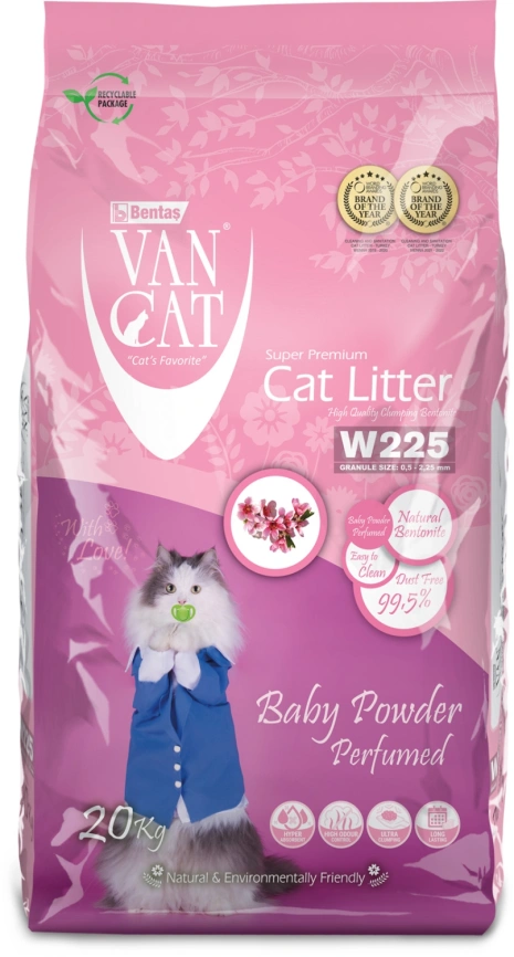 Van Cat комкующийся наполнитель без пыли с ароматом детской присыпки, 20 кг фото 1