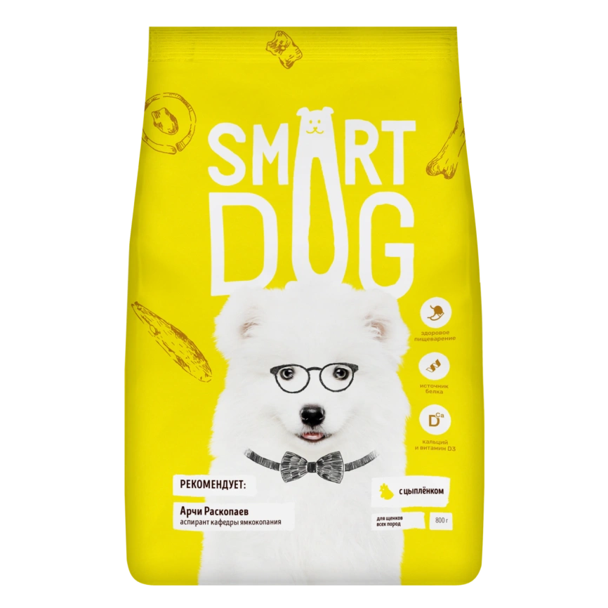 Сухой корм Smart Dog для щенков всех пород, с цыпленком и овощами, 800 г фото 1